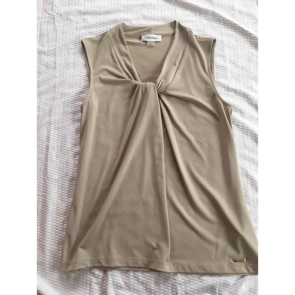 Calvin Klein Taupe Blouse w/ Knot Detail